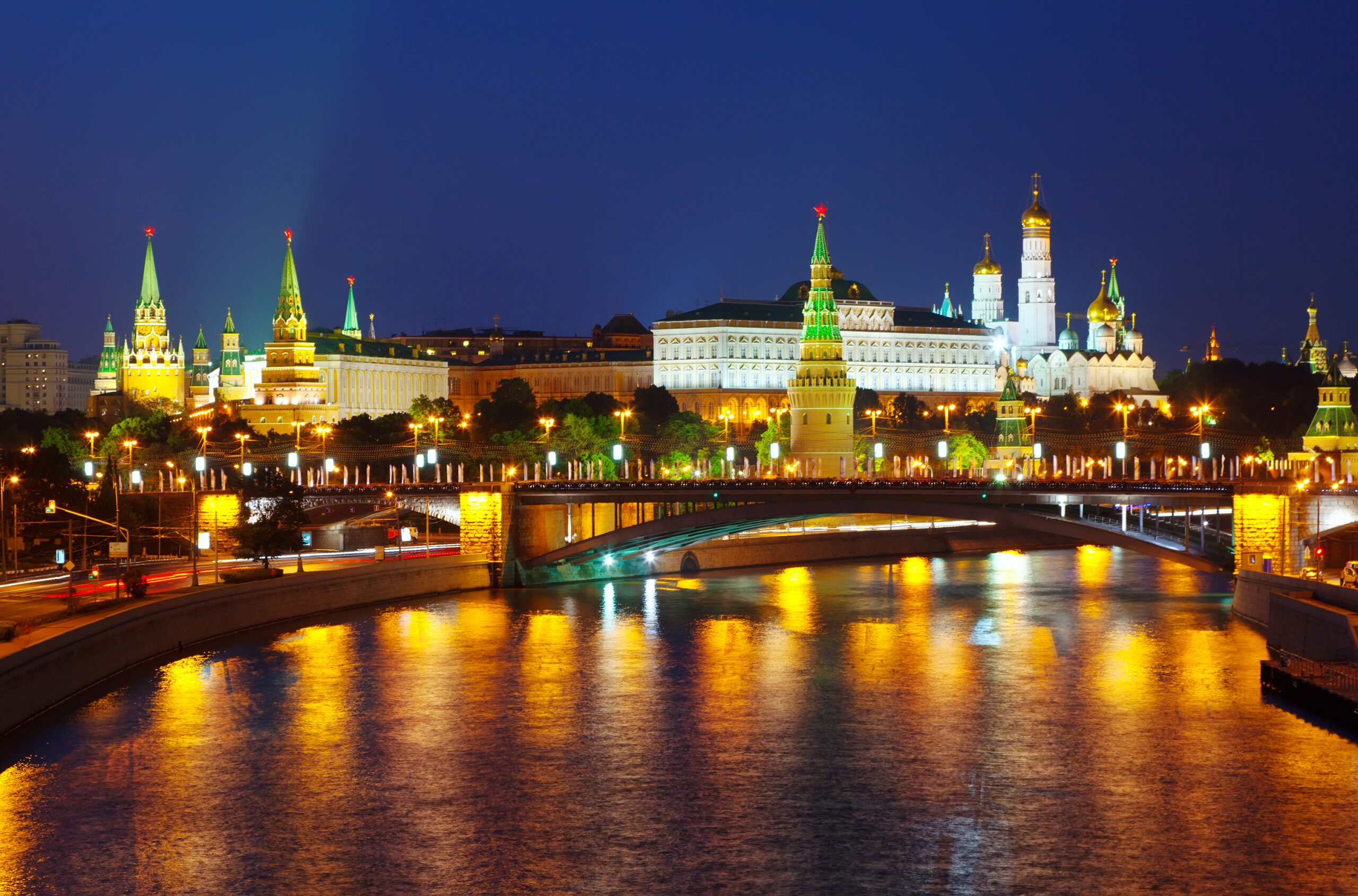 View of Moscow Kremlin in summer night. Russia